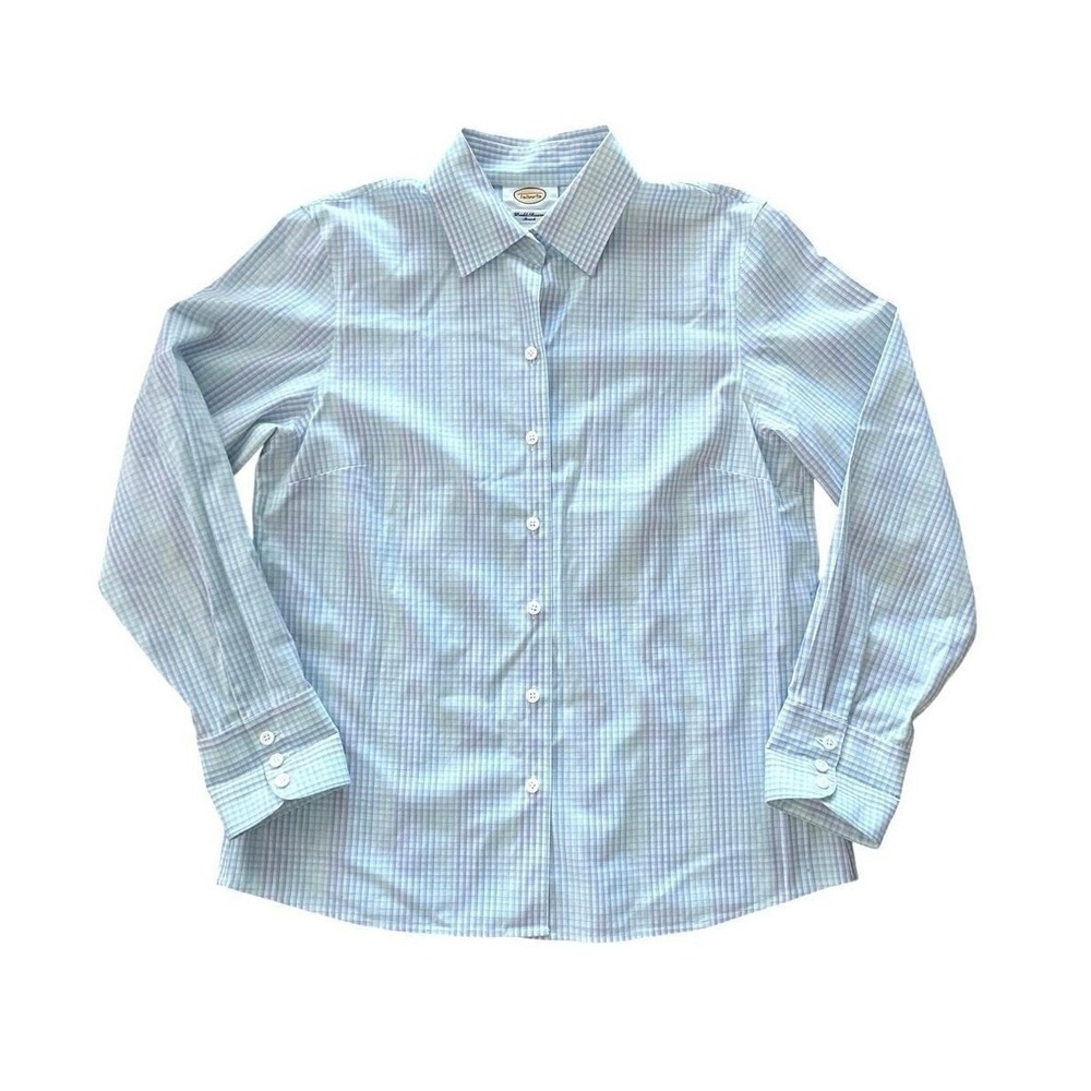 Talbots Womens Preppy Button Down Top Wrinkle Resistant Sz 10 Blue Gingham Plaid